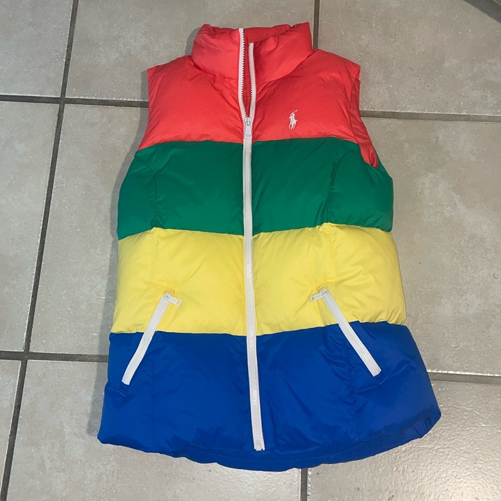 Polo golf Ralph rainbow color block women’s puffer vest  XS/TP